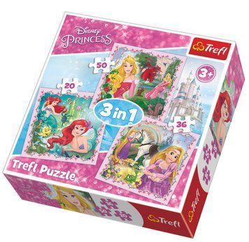 Пазли 3 в 1 Рапунцель, Аврора і Аріель. Дісней Принцеси. Disney Princess (20,36,50 ел.) 34842 (Trefl 34842 фото