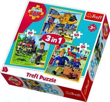 Пазли 3 в 1 Пожежник Сем у дії. Prism A&D Fireman Sam (20,36,50 ел.) 34844 (Trefl) 34844 фото