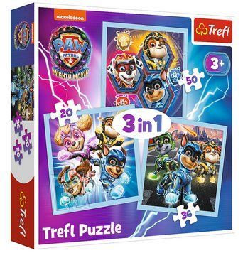 Пазли 3 в 1 Могутня сила щенят. Щенячий патруль. Mighty Pups Power (20,36,50 ел.) 34869 (Trefl) 34869 фото